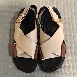 Marni Sandals est size 5.5-6 Fussbett Criss Cross Leather Buckle Heel Strap